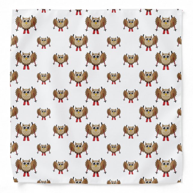 Cute Owl Skiing Cartoon Bandana (Front)