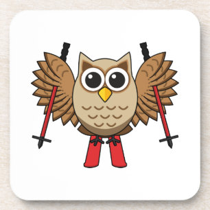 Cute Owl Skiing Cartoon Beverage Coaster