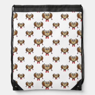 Cute Owl Skiing Cartoon Drawstring Bag