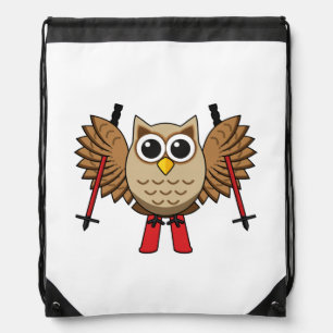Cute Owl Skiing Cartoon Drawstring Bag