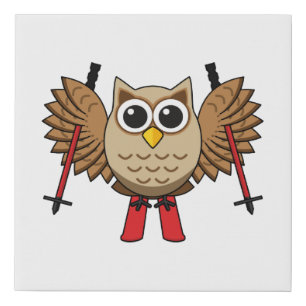 Cute Owl Skiing Cartoon Faux Canvas Print