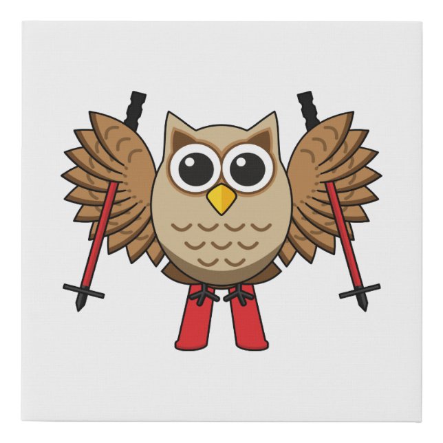 Cute Owl Skiing Cartoon Faux Canvas Print (Front)