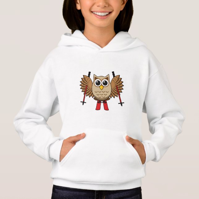 Cute Owl Skiing Cartoon Hoodie (Front)