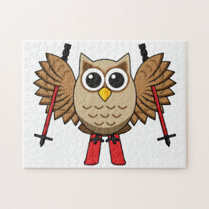 Cute Owl Skiing Cartoon Jigsaw Puzzle