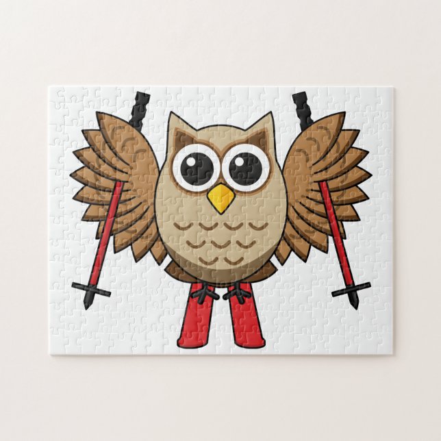 Cute Owl Skiing Cartoon Jigsaw Puzzle (Horizontal)