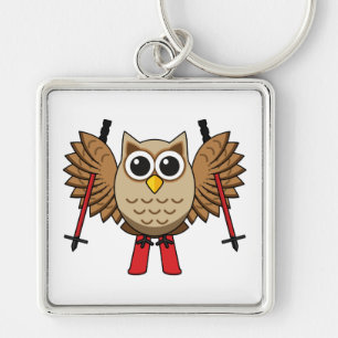 Cute Owl Skiing Cartoon Keychain