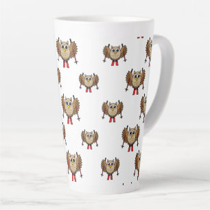 Cute Owl Skiing Cartoon Latte Mug