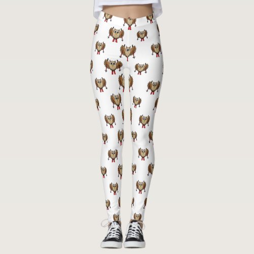 Cute Owl Skiing Cartoon Leggings