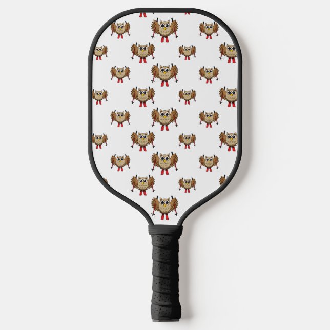 Cute Owl Skiing Cartoon Pickleball Paddle (Front)