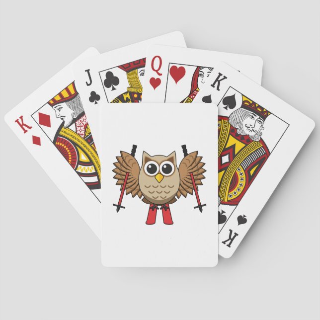 Cute Owl Skiing Cartoon Poker Cards (Back)