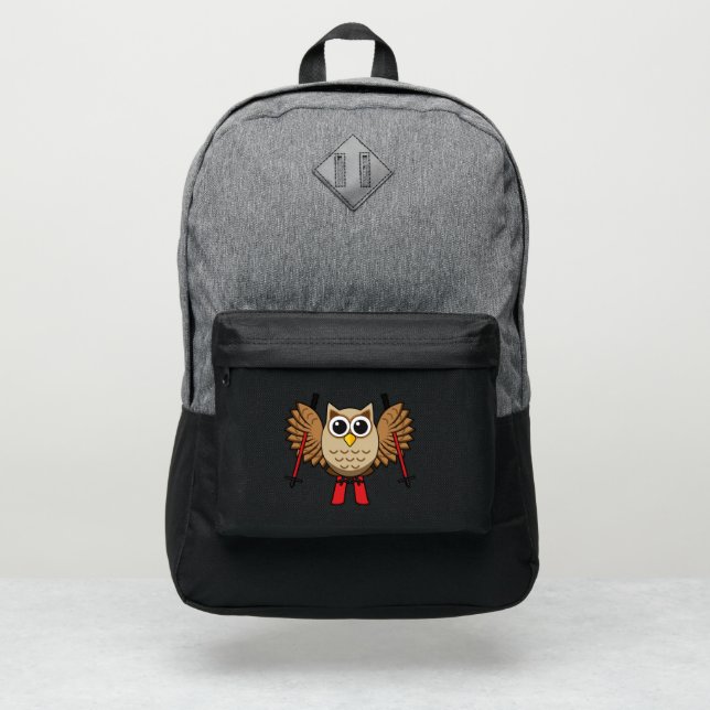 Cute Owl Skiing Cartoon Port Authority® Backpack (Front)