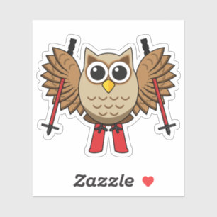 Cute Owl Skiing Cartoon Sticker