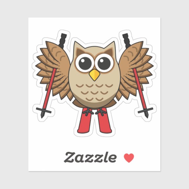 Cute Owl Skiing Cartoon Sticker (Sheet)