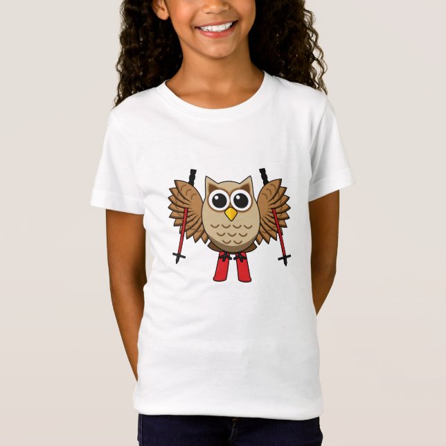Cute Owl Skiing Cartoon T-Shirt (Front)