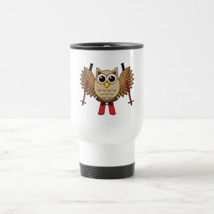 Cute Owl Skiing Cartoon Travel Mug