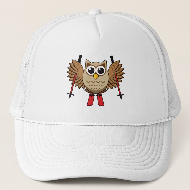 Cute Owl Skiing Cartoon Trucker Hat (Front)