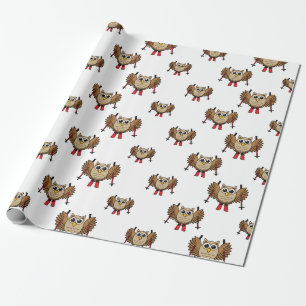Cute Owl Skiing Cartoon Wrapping Paper