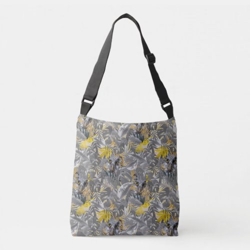 Cute owl - sparkling eyes & Gray yellow leaves Crossbody Bag