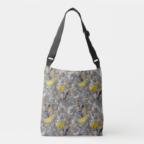 Cute owl _ sparkling eyes  Gray yellow leaves Crossbody Bag