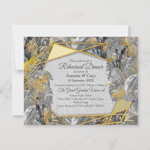 Cute owl _ sparkling eyes  Gray yellow leaves Invitation