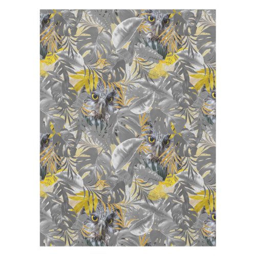 Cute owl _ sparkling eyes  Gray yellow leaves Tablecloth