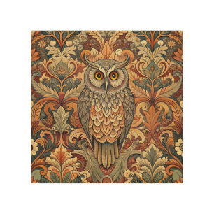 Cute Owl Style William Morris Wood Wall Art