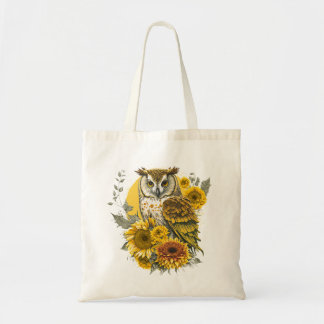 Cute Owl Sunflower Lover Drawing Art Tote Bag
