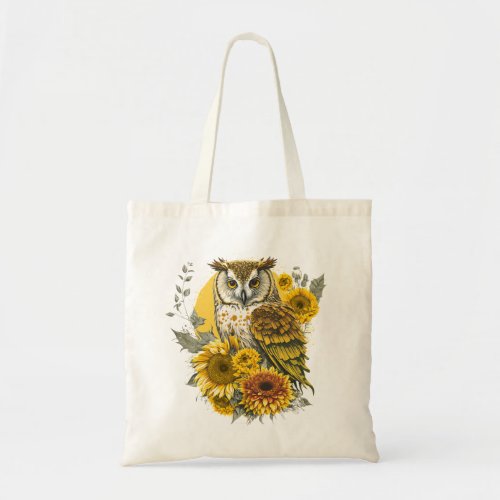 Cute Owl Sunflower Lover Drawing Art  Tote Bag