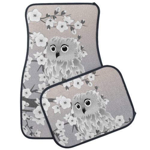 Cute Owl Taupe Gray Car Floor Mat