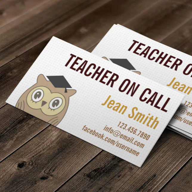 Cute OWL Teacher on Call Business Card | Zazzle