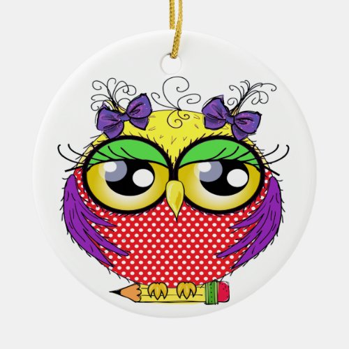 Cute Owl Teacher _ See Back Ceramic Ornament