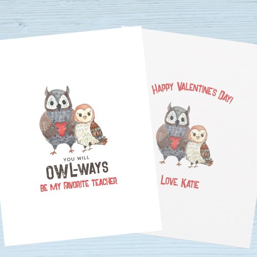 Cute Owl Teacher Valentines Day  Holiday Card