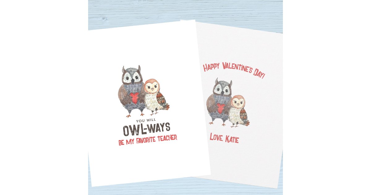 Cute Owl Teacher Valentine's Day Holiday Card | Zazzle