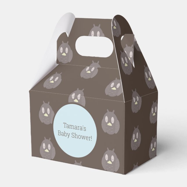 Cute Owl Textured Baby Shower Gender Reveal Favor Boxes (Front Side)