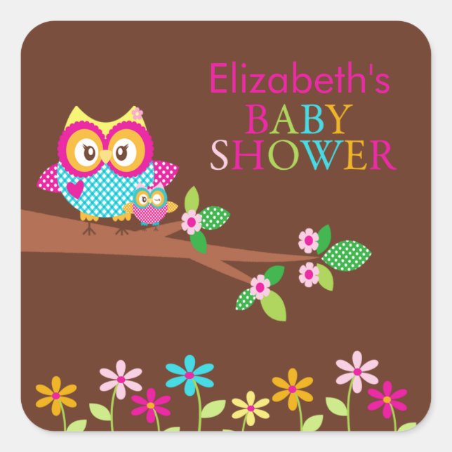 Cute Owl Thank You Baby Shower  Square Sticker (Front)