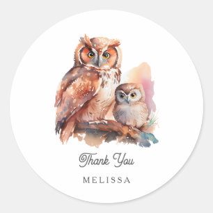 Cute Owl Thank You Classic Round Sticker