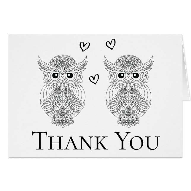 Cute Owl Thank You Folk Art Native Wedding Party (Front Horizontal)