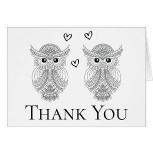 Cute Owl Thank You Folk Art Native Wedding Party Cards