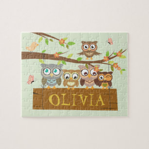 Cute owl theme, hanging wood name sign jigsaw puzzle