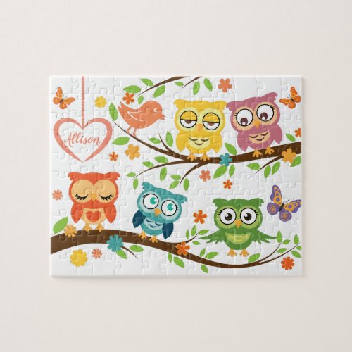 Cute owl theme with heart shaped name sign jigsaw puzzle