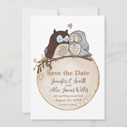 Cute Owl Themed Wedding Save the Date Woodland