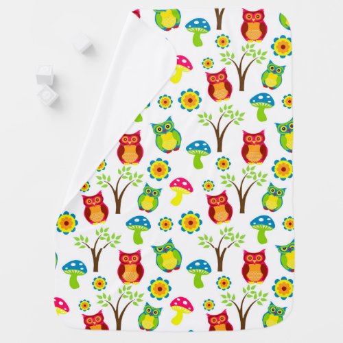 Cute Owl Tree and Mushroom Baby Blanket