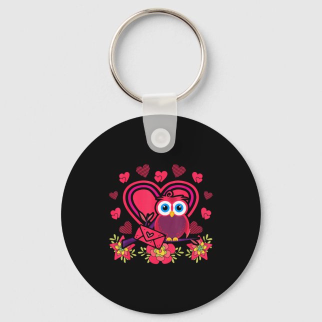 Cute Owl Valentines Day Gift Bird Owl  Keychain (Front)