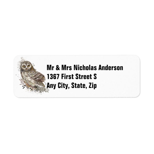 Cute Owl ,Watercolor Bird Nature Custom Label (Front)