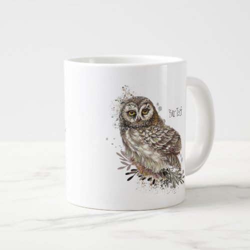 Cute Owl Watercolor Bird Nature Custom Text  Giant Coffee Mug