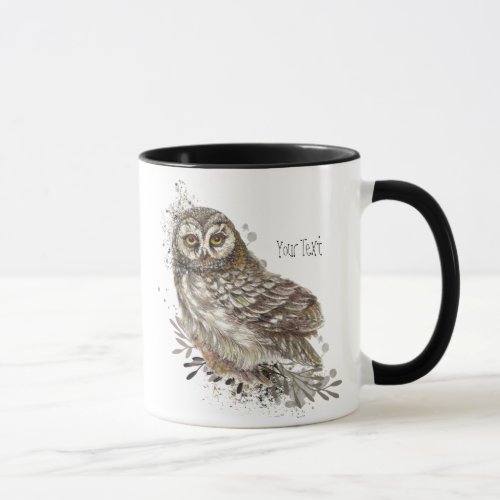 Cute Owl Watercolor Bird Nature Custom Text Mug