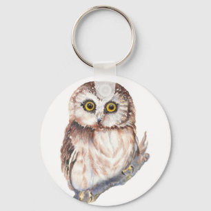Cute Owl ,Watercolor Bird Nature, Keychain