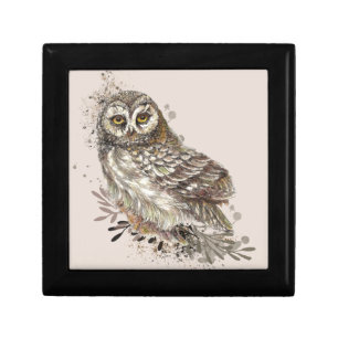 Cute Owl ,Watercolor Bird Nature Notepad Gift Box