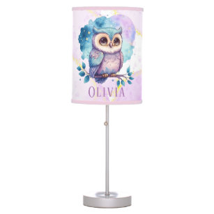 Cute Owl Watercolor Girl Baby Shower Custom Gift Table Lamp