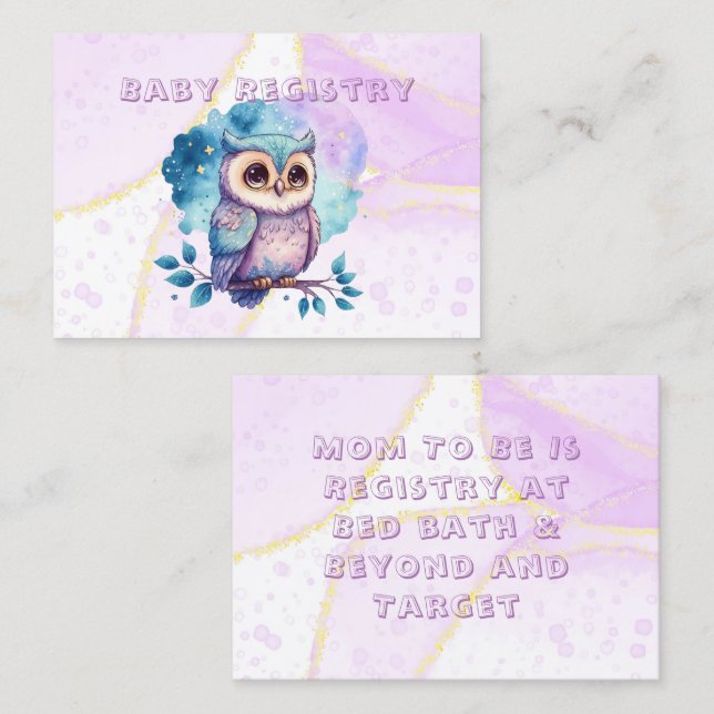 Cute Owl Watercolor Splash Baby Registry Business Card (Front/Back)